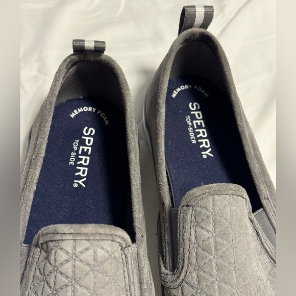 Sperry Top Side Women Seaside Quilted Suede Slip on Sneakers Gray 8 Memory Foam - Picture 10 of 13